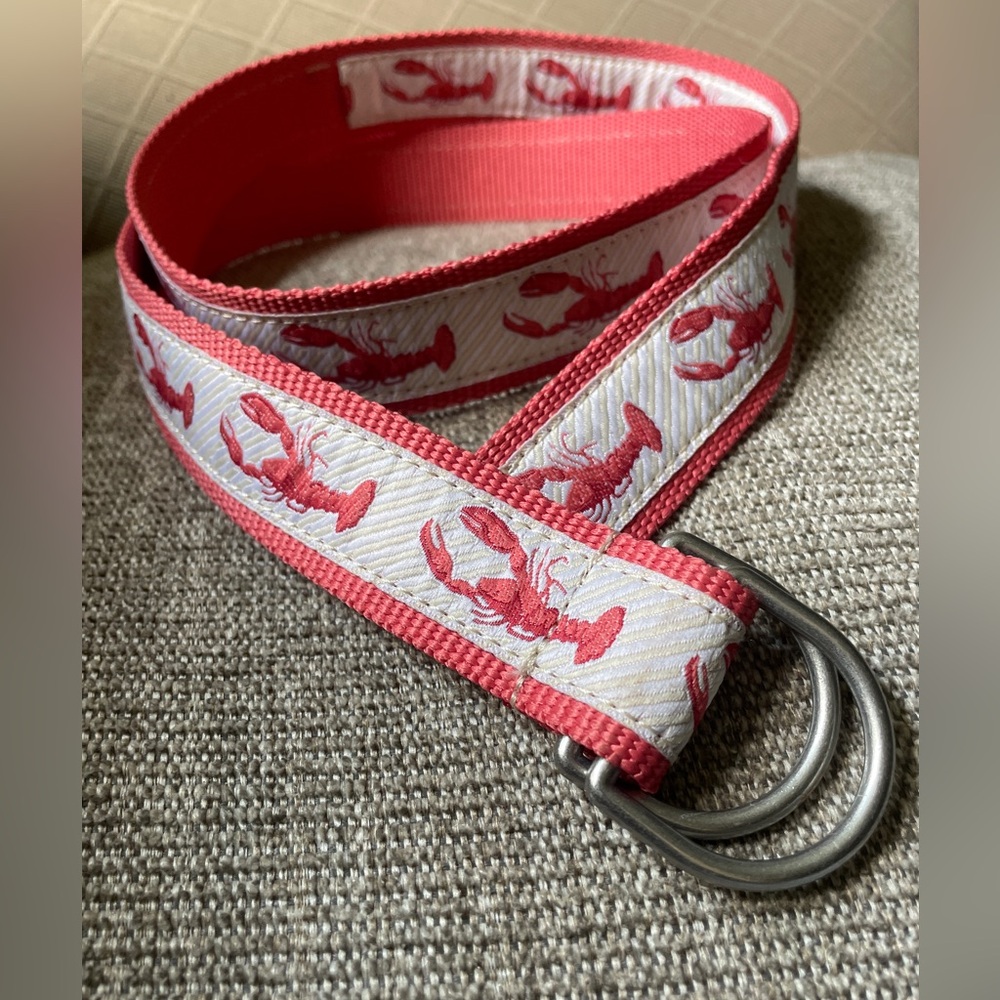 L.L. Bean Pink Lobster Belt with Silver Buckle